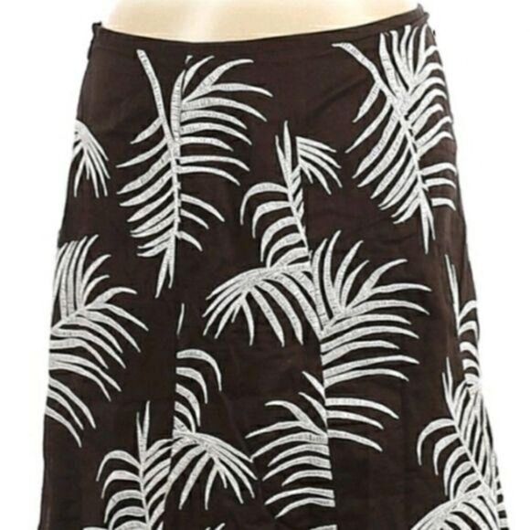 Ann Taylor Brown Botanical Palm Embroidered Cotton Knee Length Panelled Skirt Sz - Picture 4 of 10
